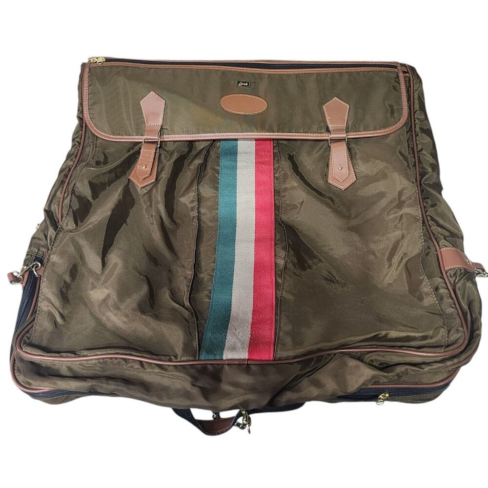 Vintage Lark Travel Luggage Hanging Garment Bag Olive Brown 24" X 26"